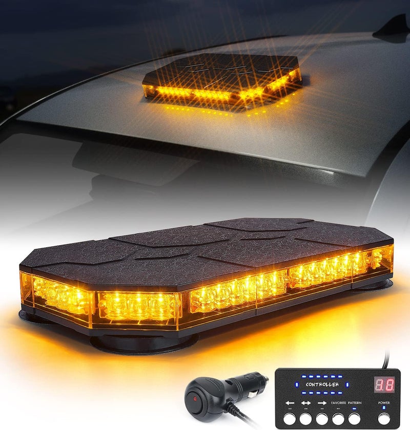 LUMENIX أضواء بار سطوع LED على السطح مع وحدة تحكم مغناطيسية لتحذير المرور الطارئ والسلامة - برتقالي (تصميم براءة اختراع) - Image 1